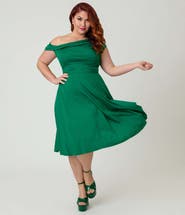 Unique Vintage Plus Size Asymmetrical Neck Swing Dress