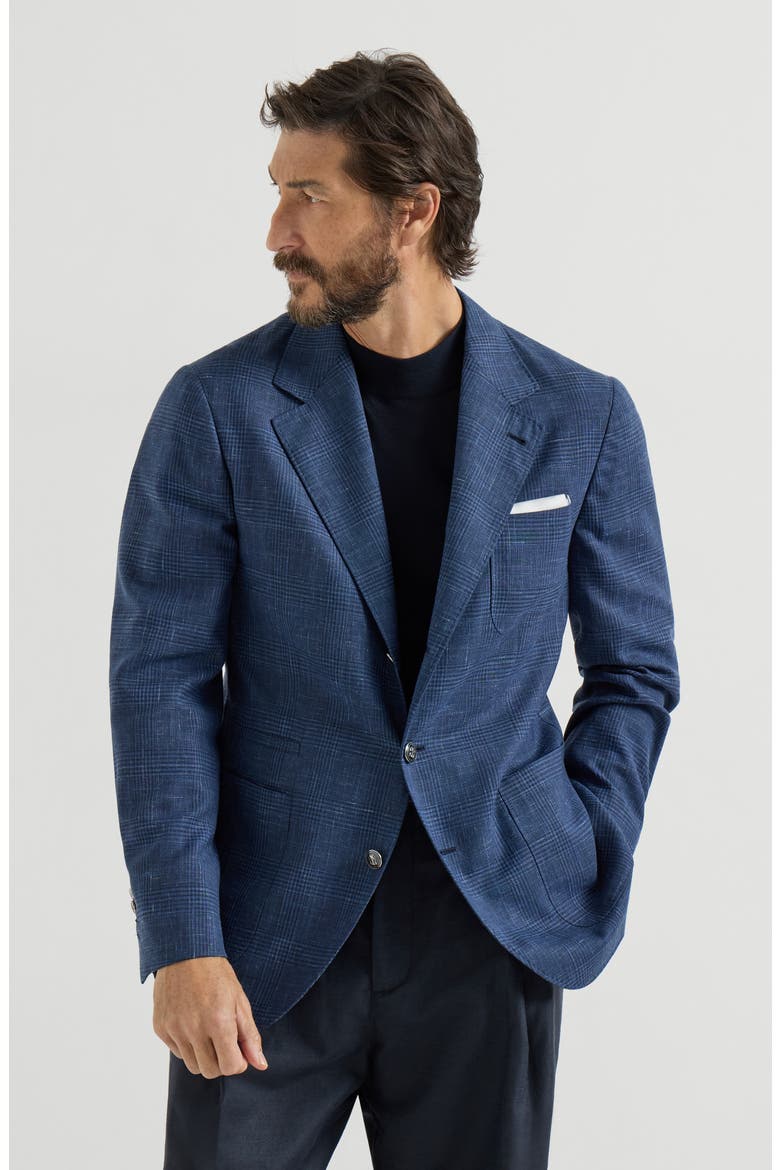 Prince of Wales deconstructed blazer, Main, color, Denim