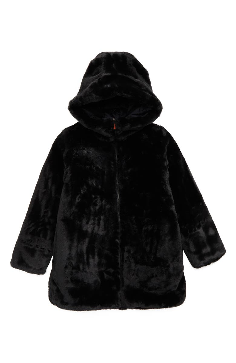Save The Duck Flora Reversible Hooded Faux Fur Recycled Jacket, Main, color,