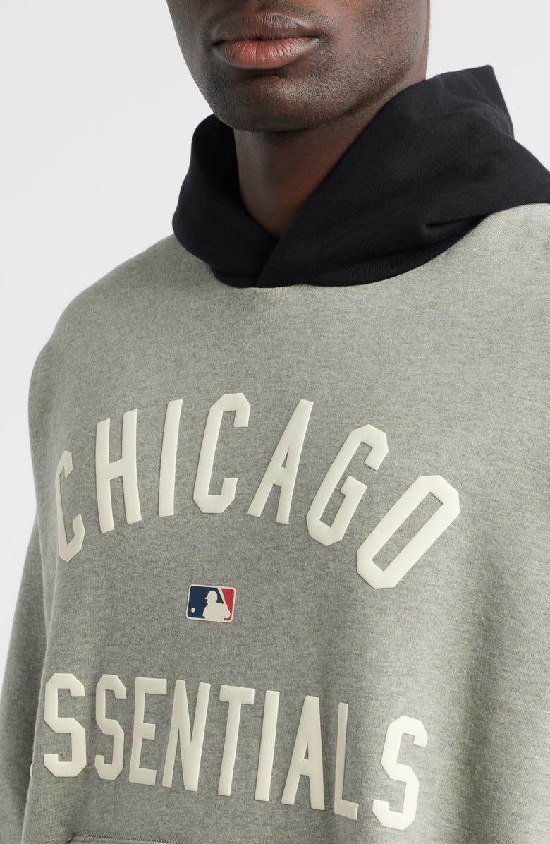 Fear of God Essentials MLB White Socks Sport Fit Cotton Graphic Hoodie, Alternate, color, Warm Heather/ Black