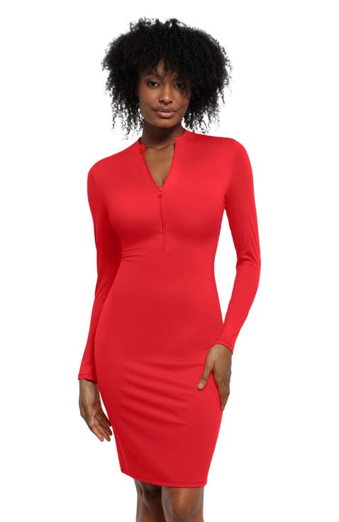 Redtag Thermal Shapewear Long Sleeve Mock Neck Midi Dress