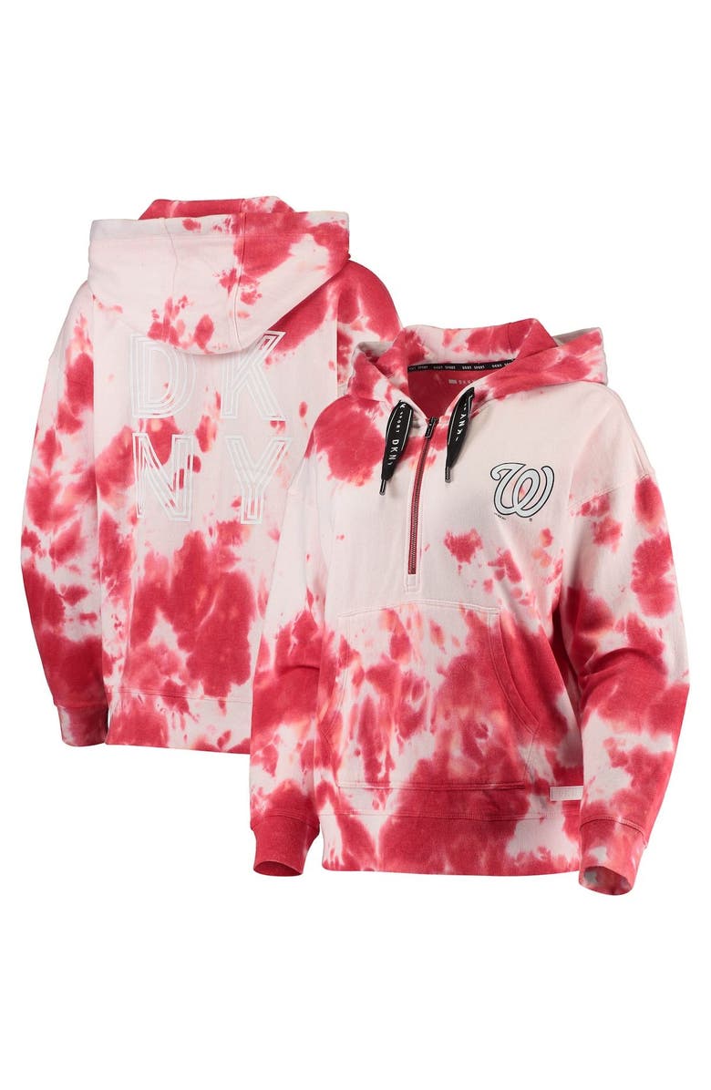 DKNY SPORT Women's DKNY Sport White/Red Washington Nationals Dakota Tie-Dye Half-Zip Hoodie, Main, color, White