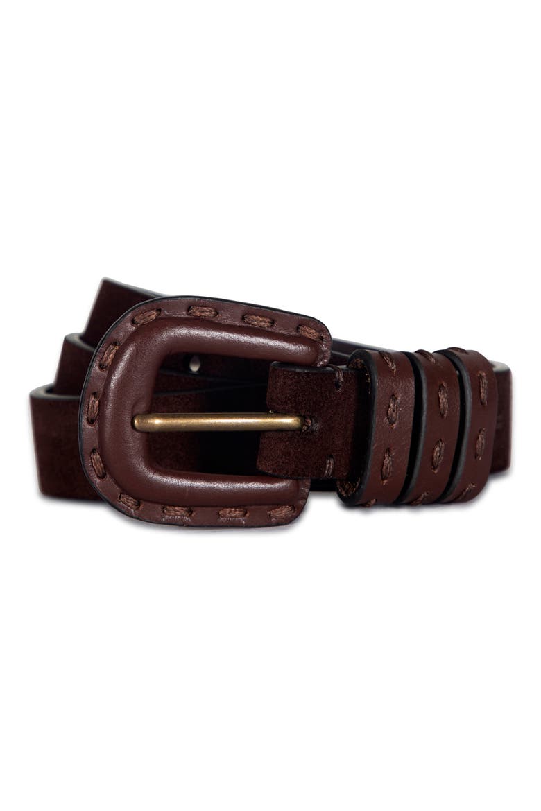 Topstitched Leather Belt, Main, color, BROWN