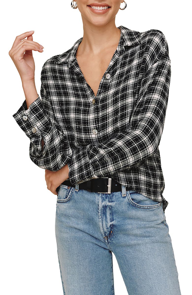 Bella Dahl Plaid Oversize Button-Up Shirt, Main, color, Black White Plaid