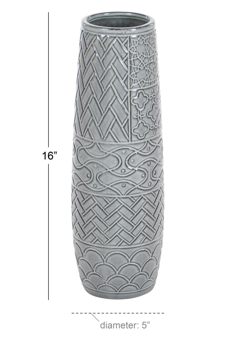 Gray Ceramic Vase with Varying Patterns, Alternate, color, GREY
