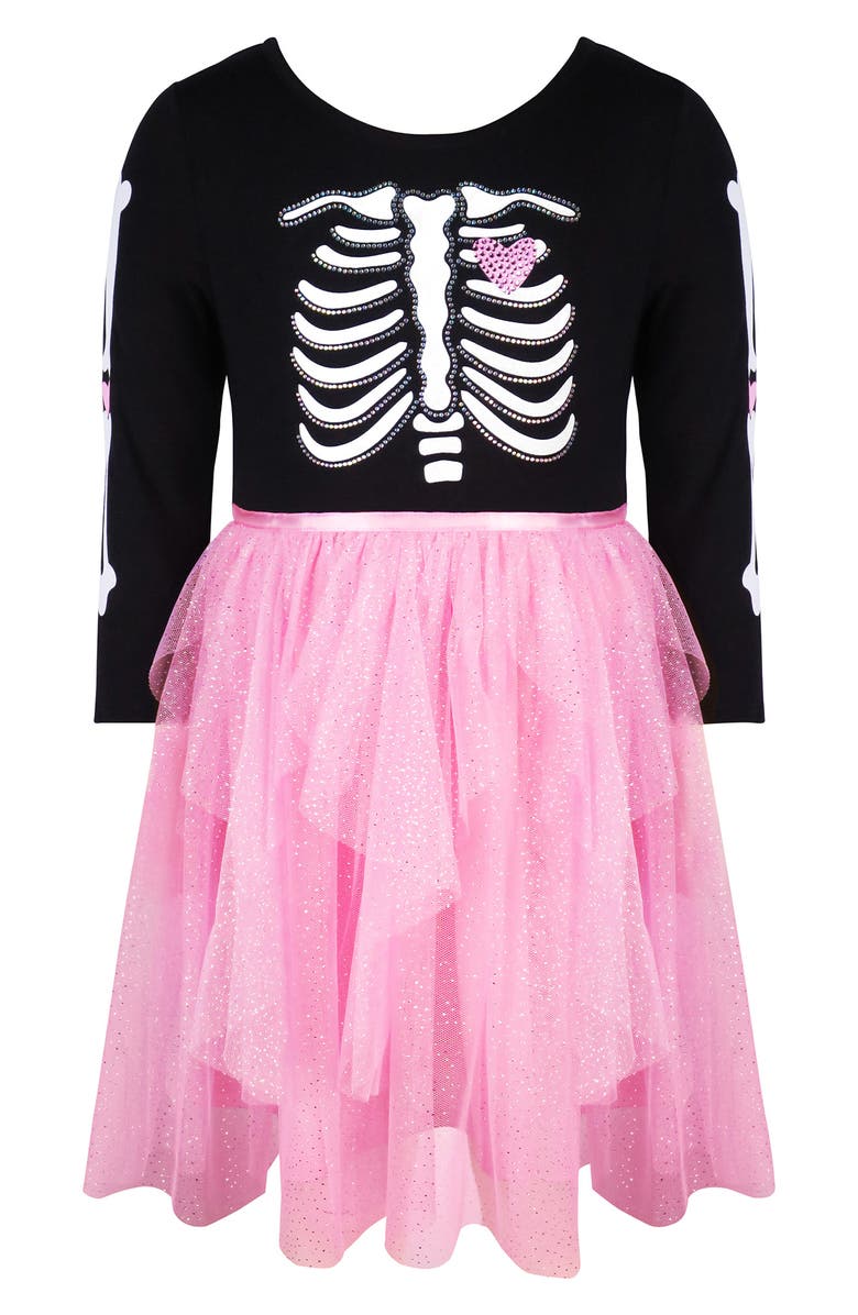 Zunie Kids' Skeleton Tutu Dress, Main, color, Black/ Pink
