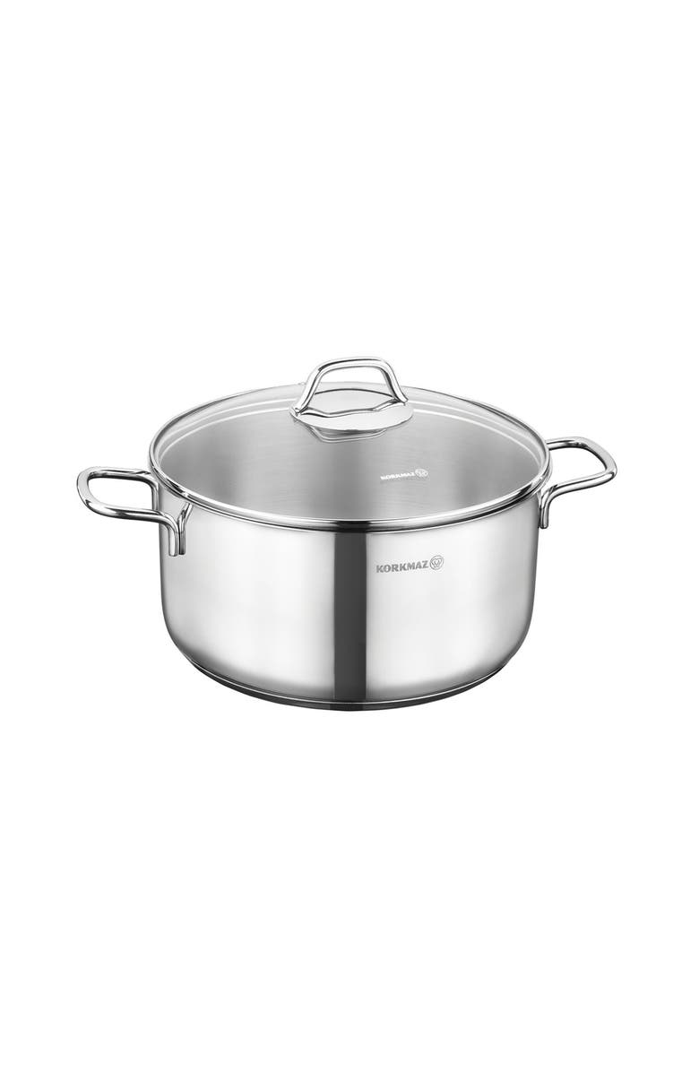 Korkmaz Perla 2 Piece 6.8 Liter Stainless Steel Casserole with Lid, Main, color, Silver