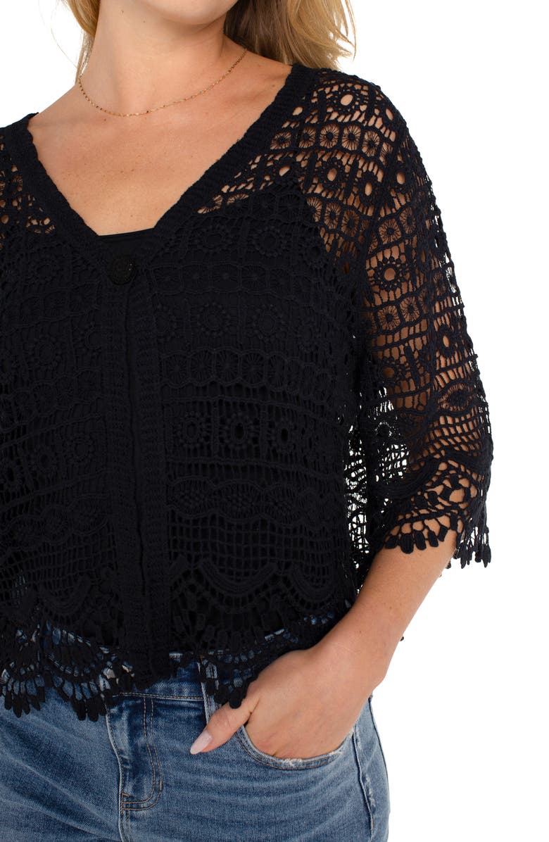 Liverpool Los Angeles Short Sleeve Lace Cardigan, Alternate, color, 