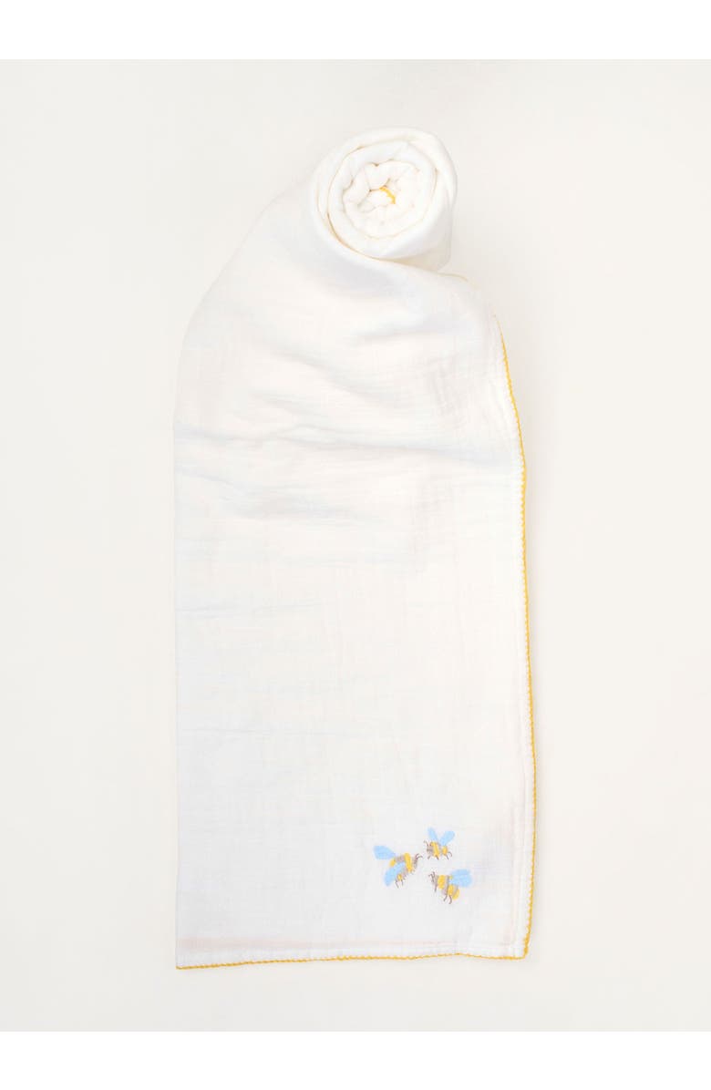 Timo & Violet Bumblebee Embroidered Shawl Blanket, Main, color, White