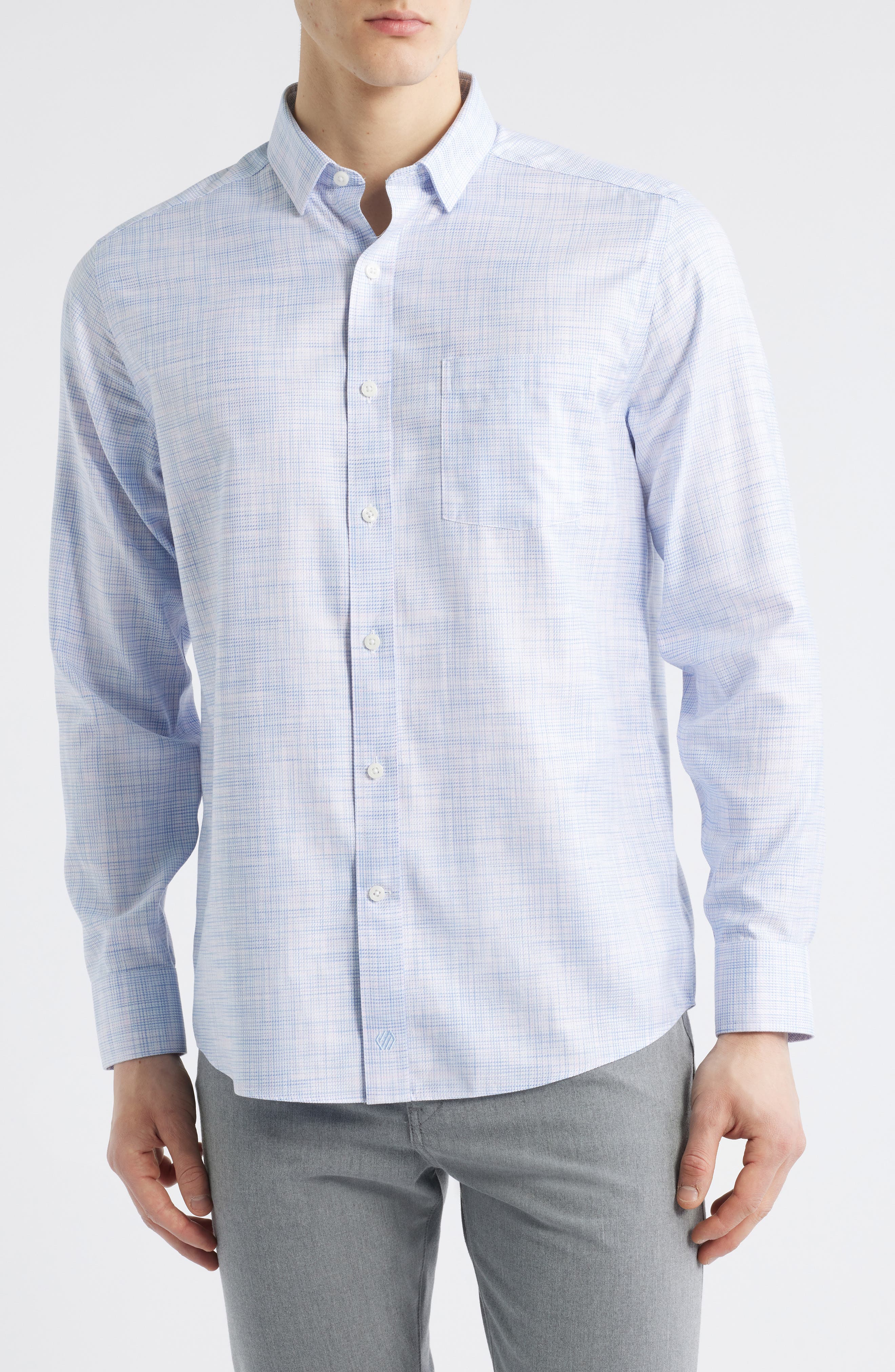 Cross Hatch Cotton Dobby Button-Up Shirt