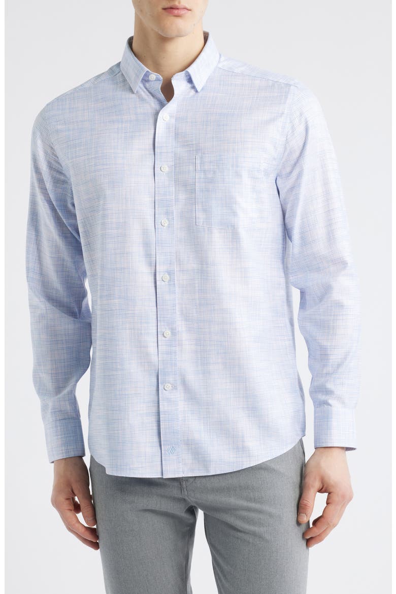 Cross Hatch Cotton Dobby Button-Up Shirt, Main, color, PINK/BLUE