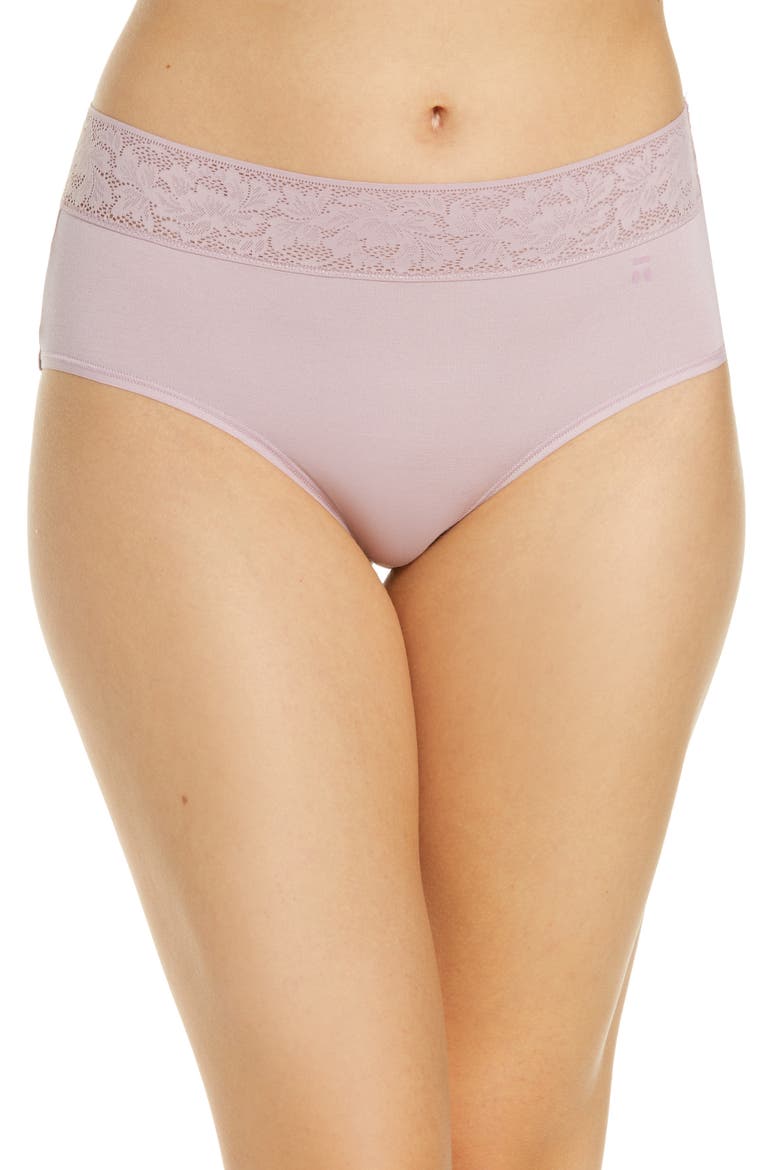 Second Skin High Waist Lace Trim Briefs, Main, color, MAUVE SHADOWS