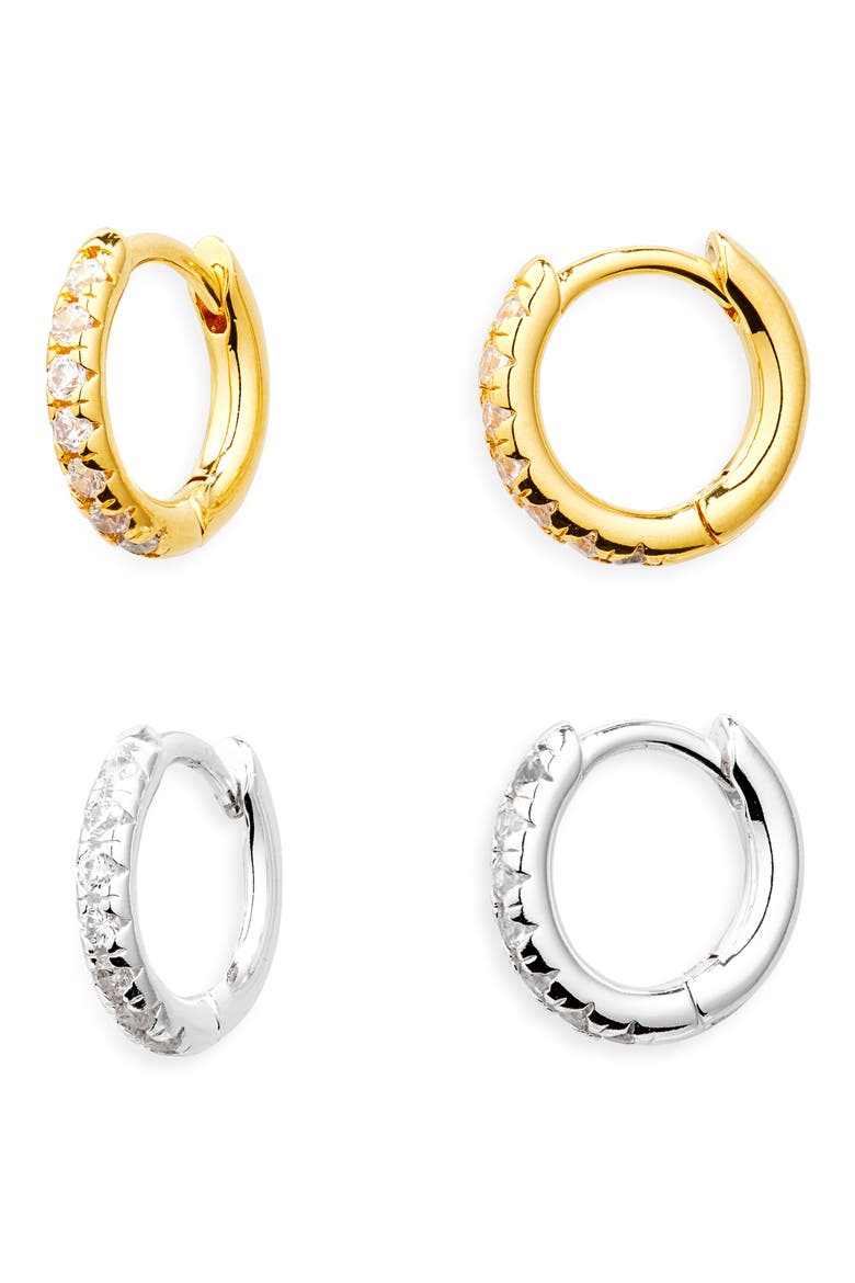 Set of 2 Demi Fine Pavé Huggie Hoop Earrings, Main, color, 14K GOLD- STERLING PLATED