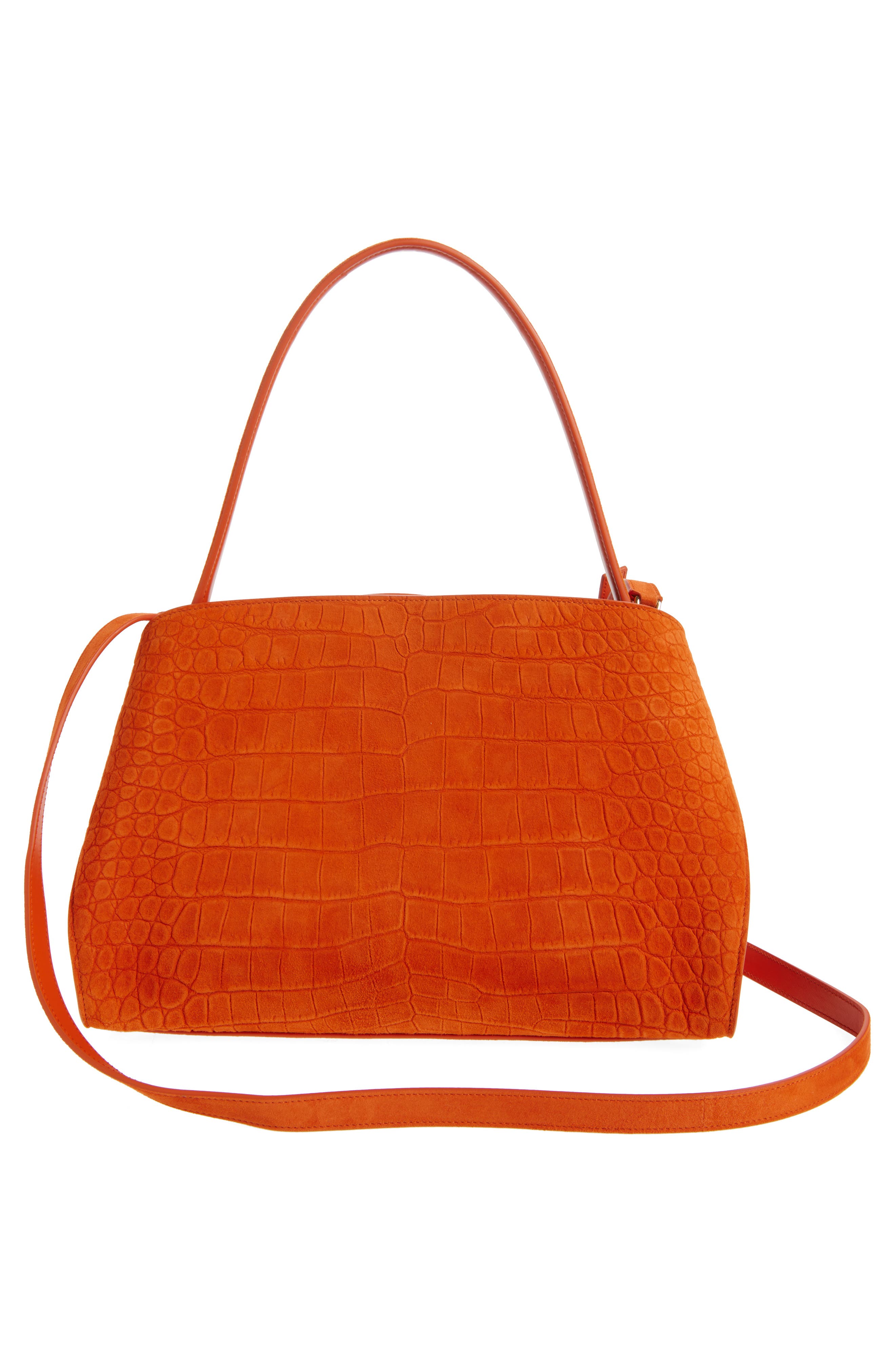 Hug Croc Embossed Suede Handbag, Alternate, color, LIGHT SIENA NATURALE RST