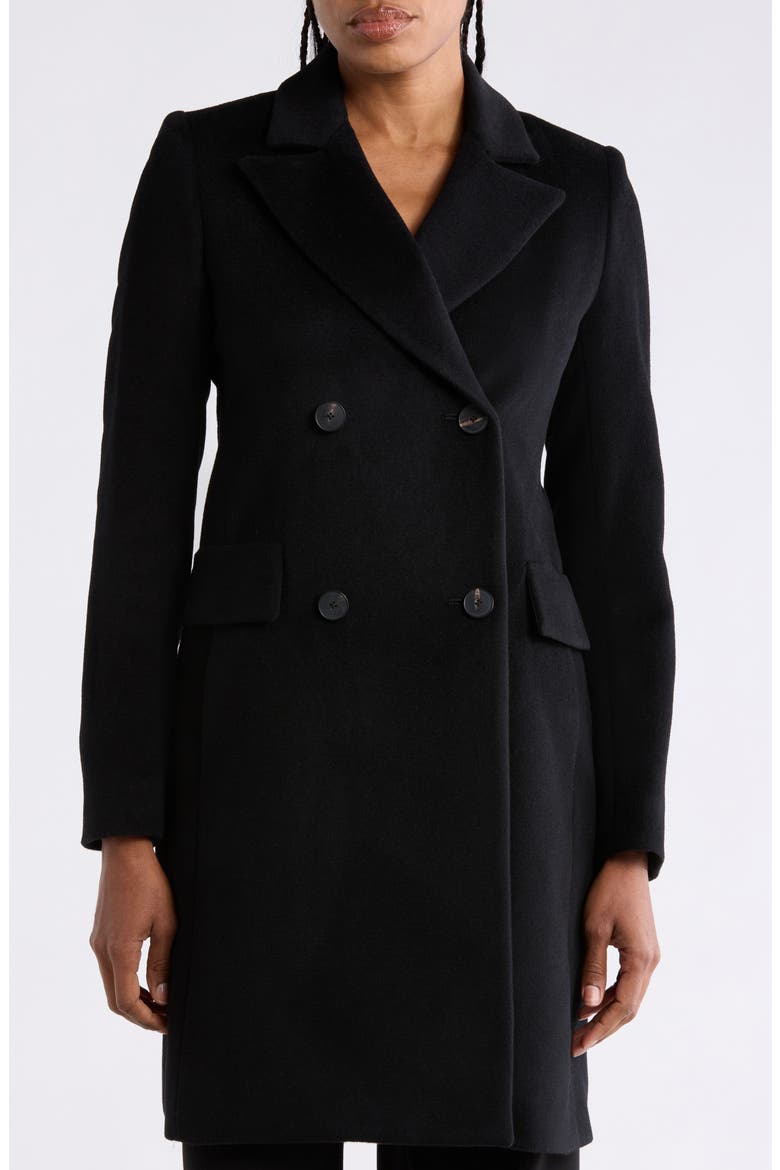 Double Breasted Wool Blend Coat, Alternate, color, BLACK