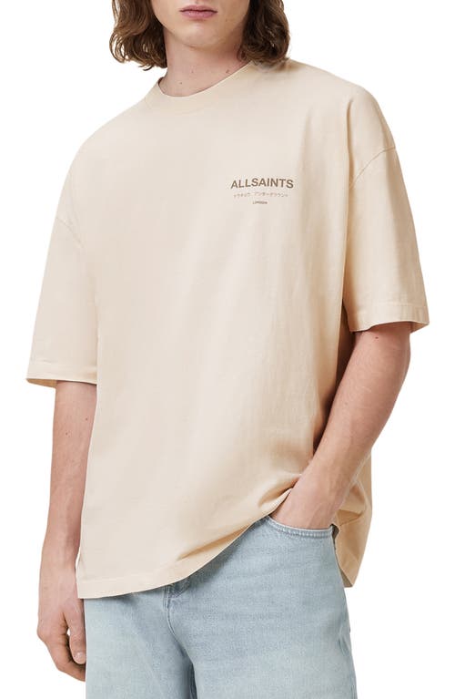 Allsaints Mens Underground Logo-print Relaxed-fit Cotton T-shirt Sandy White In Pink