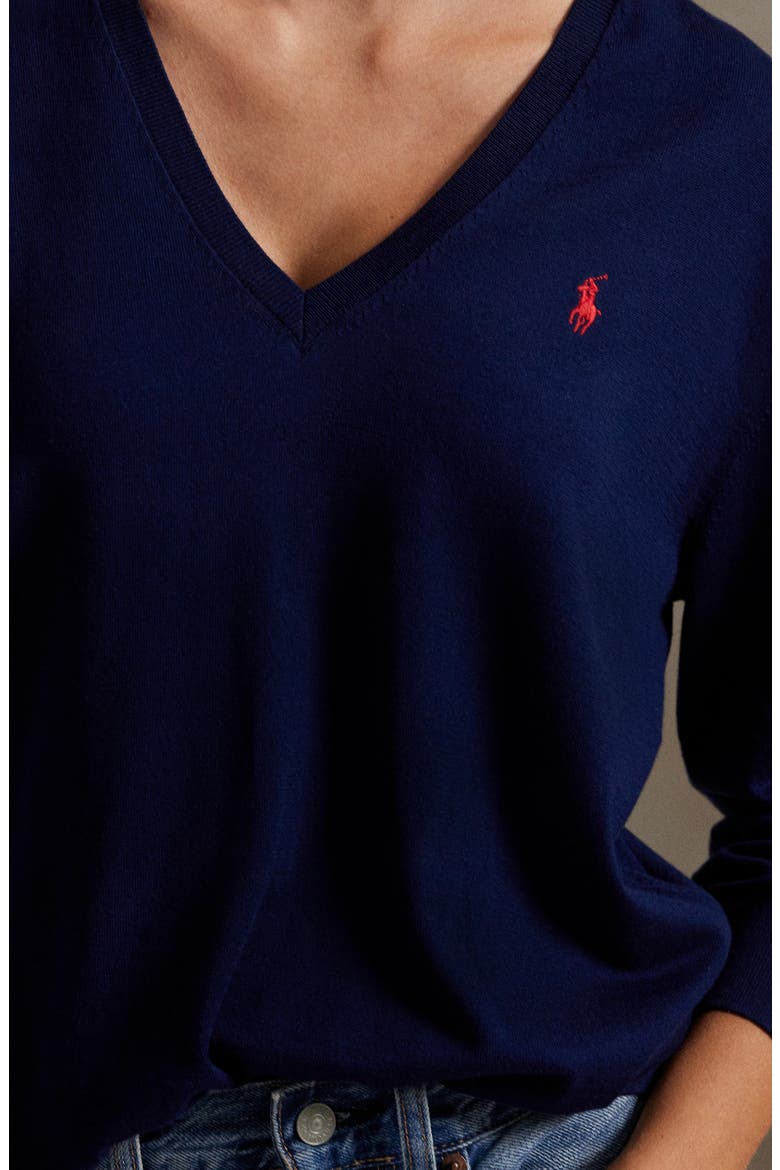 Relaxed Cotton V-Neck Sweater, Alternate, color, BRIGHT NAVY