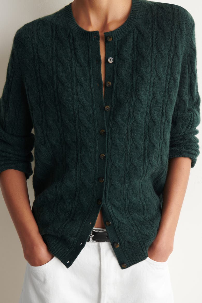 Cable-knit Cashmere Cardigan, Alternate, color, DARK GREEN
