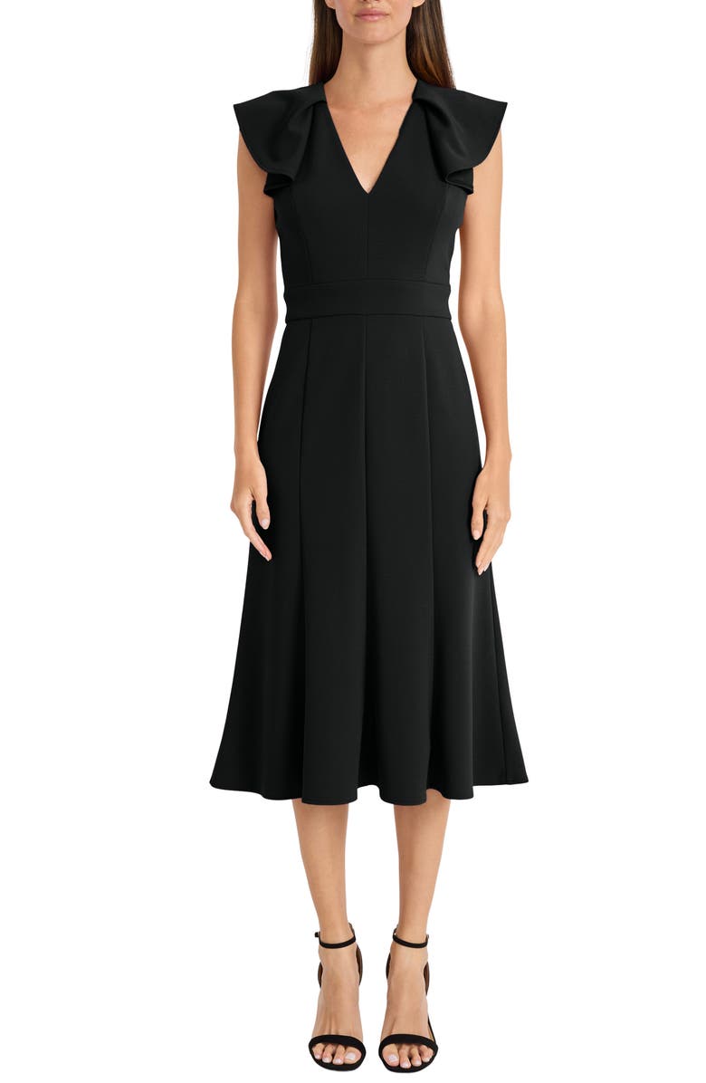 Maggy London Ruffle Flare Dress, Main, color, Black