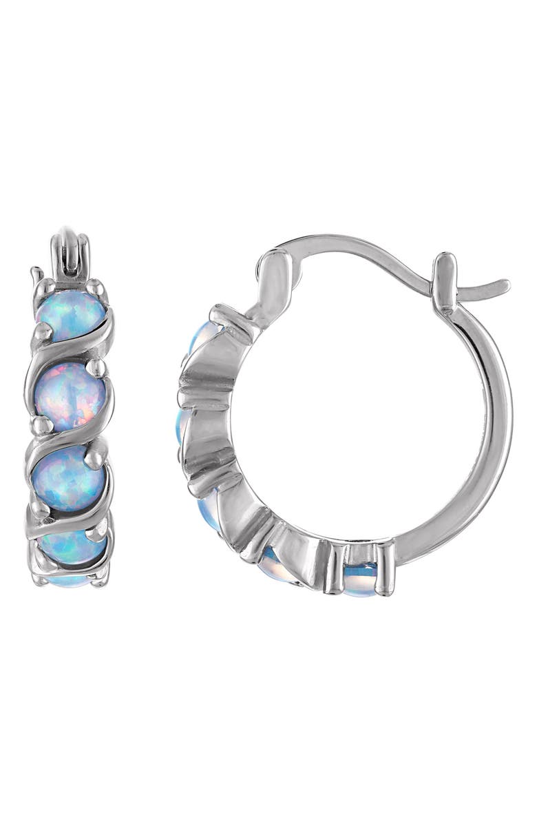 FUZION CREATIONS Lab Created Opal Hoop Earrings, Main, color, Silver