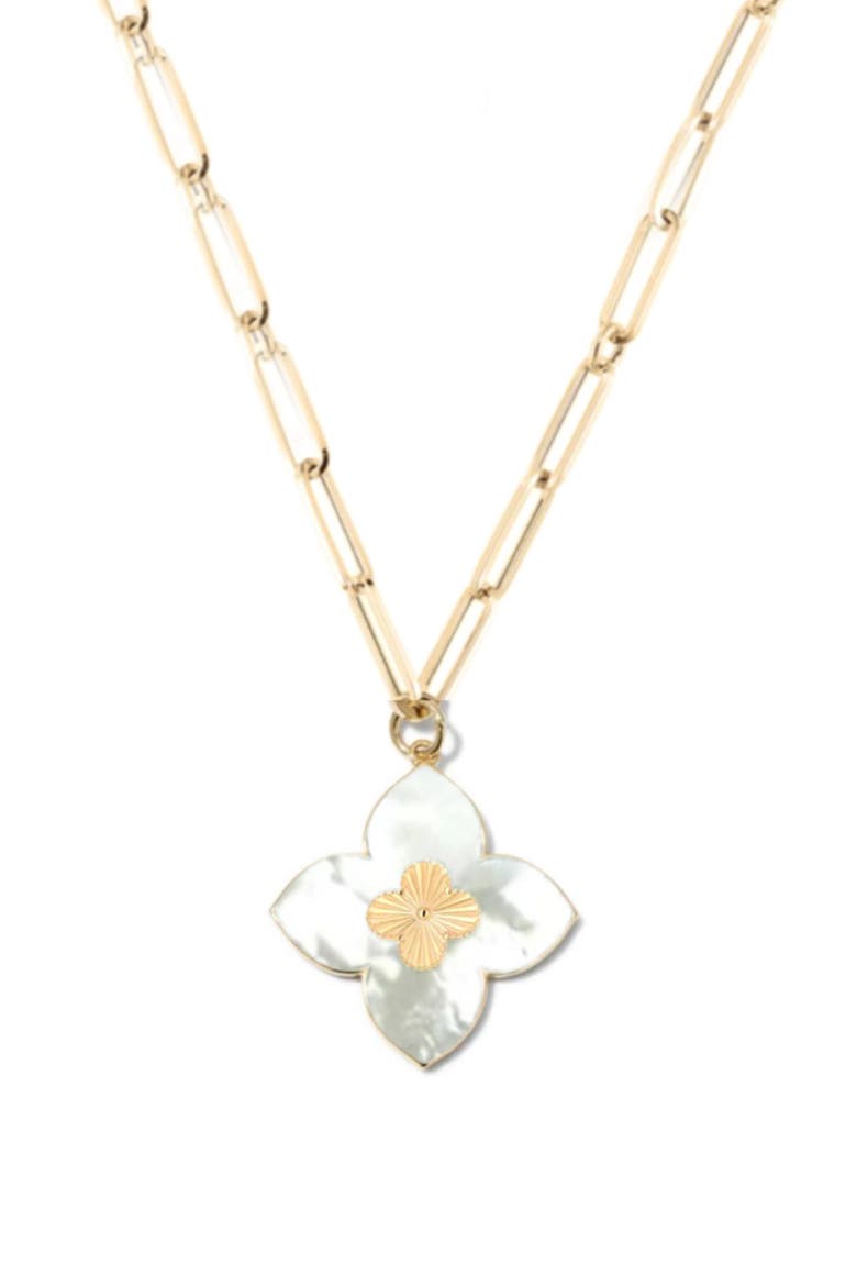 Rise Above the Crowd Collection 14K Yellow Gold Plated Sterling Silver Mother of Pearl Inlay Clover Pendant Necklace, Alternate, color, GOLD