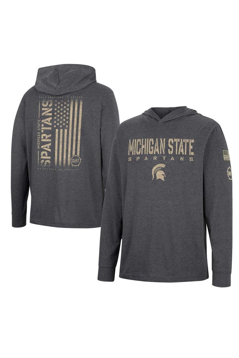 Men's Colosseum Heather Black Michigan State Spartans Team OHT Military Appreciation Long Sleeve Hoodie T-Shirt, Alternate, color, Black