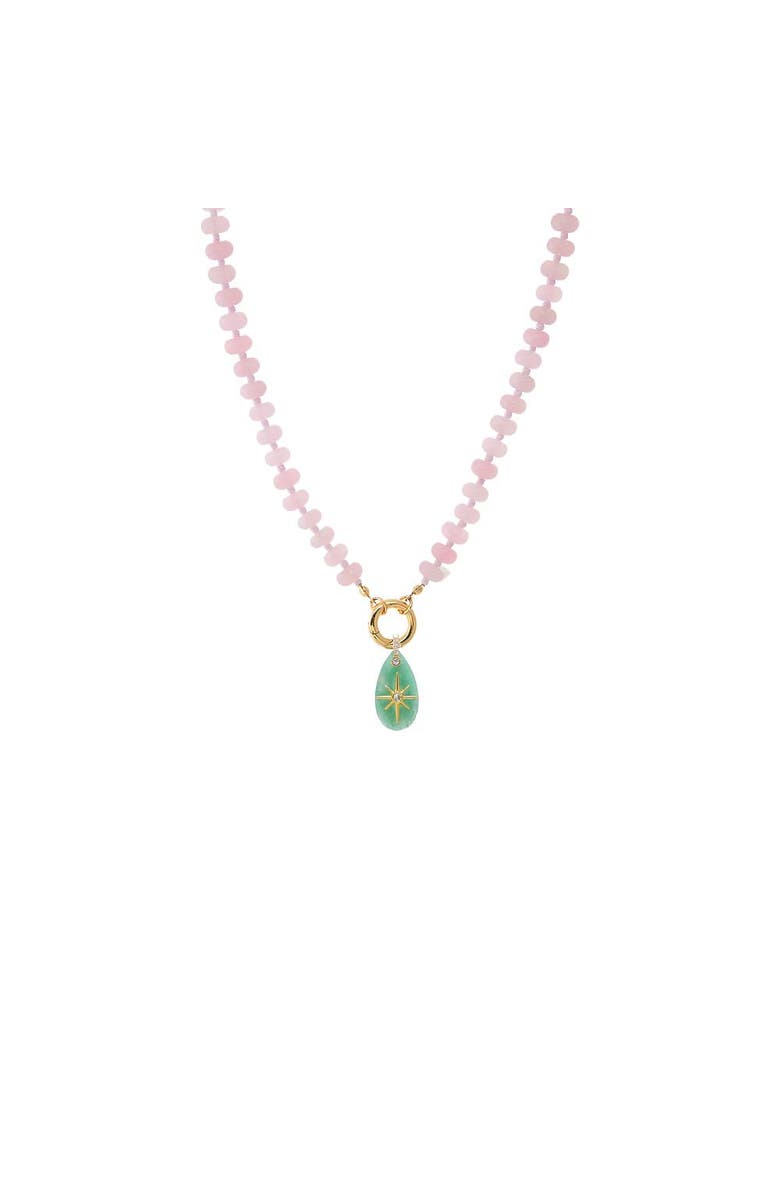 BY ADINA EDEN CZ Starburst Teardrop Natural Stone Pendant Beaded Clicker Necklace, Main, color, Jade Green