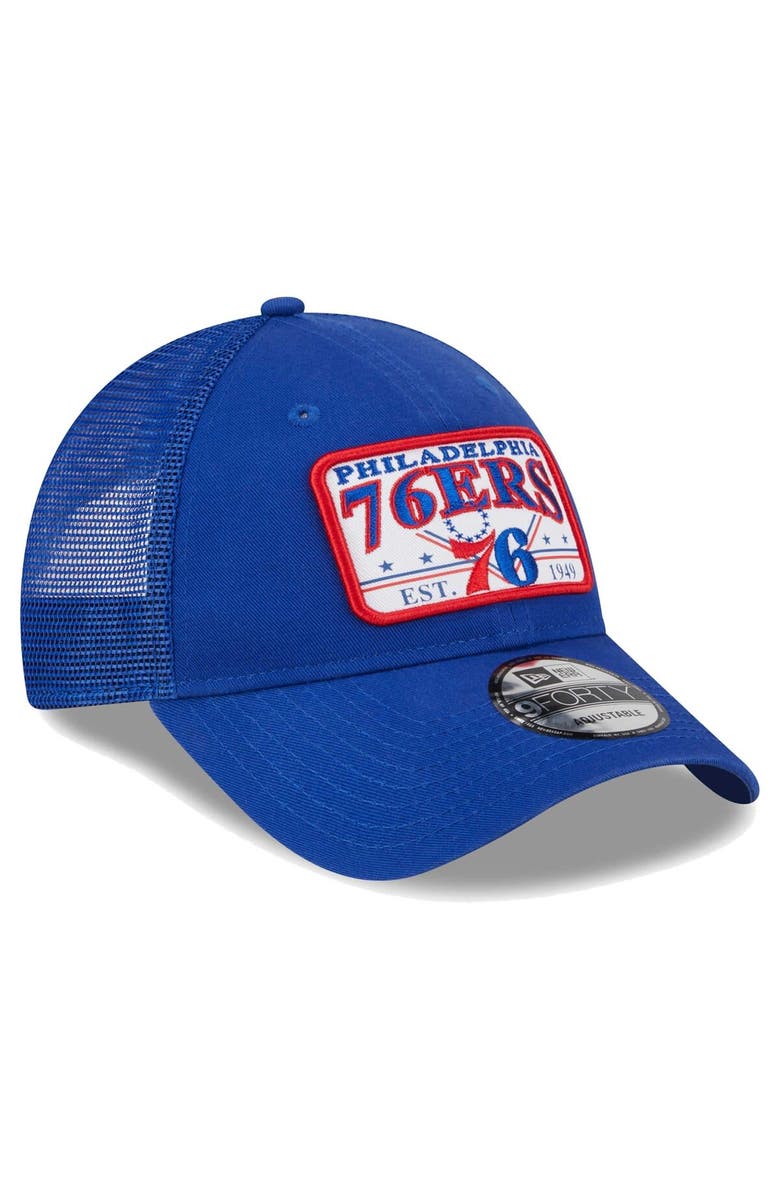 New Era Men's New Era Royal Philadelphia 76ers Plate Oversized Patch Trucker 9FORTY Adjustable Hat, Alternate, color, Royal