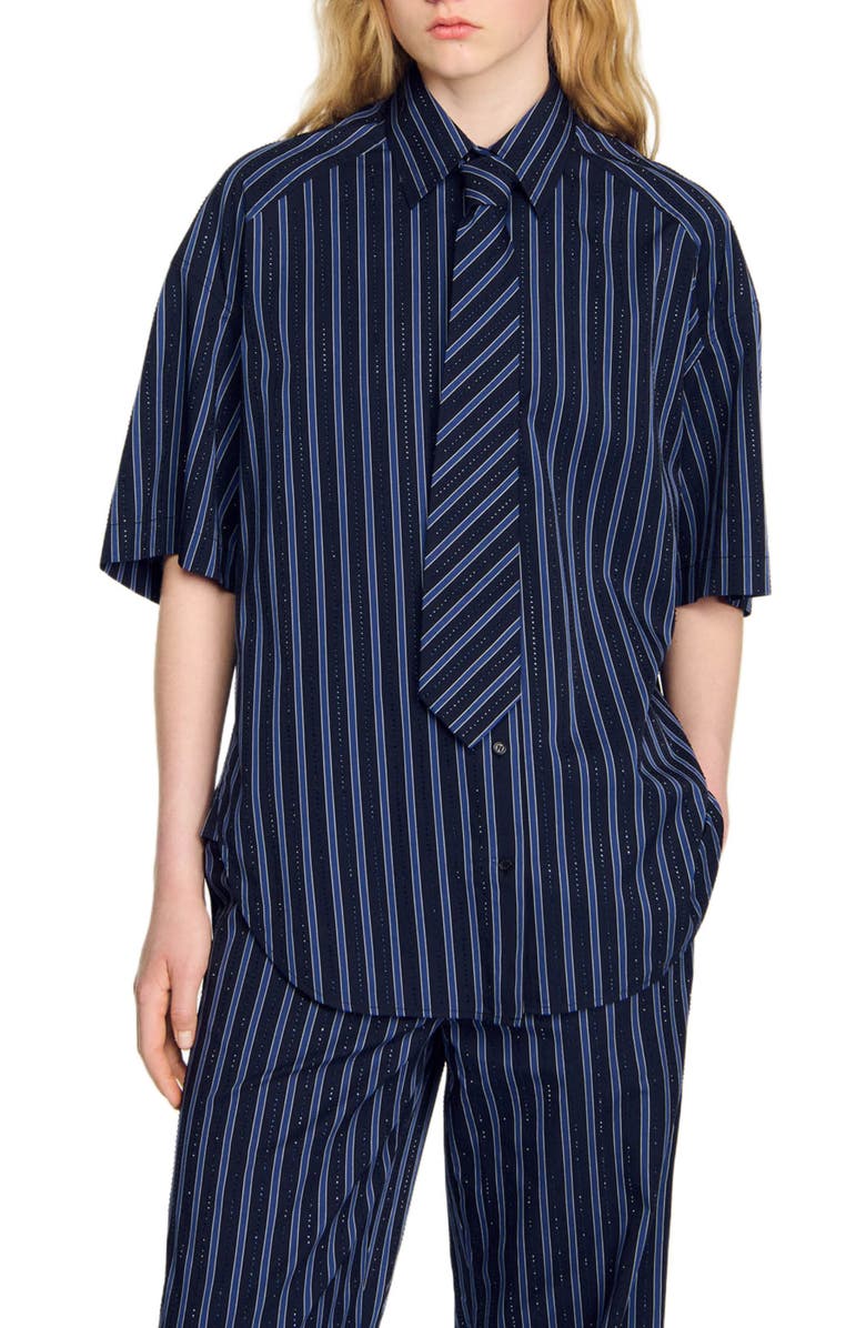 SANDRO Rhinestone tie shirt, Main, color, 