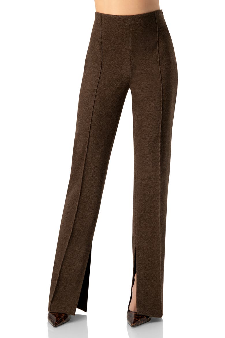 Straight-Leg Trousers with Side Slits, Main, color, Brown