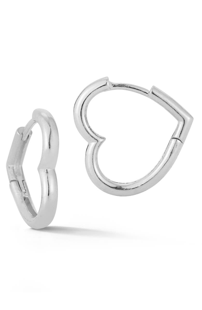 SPHERA MILANO Heart Huggie Hoop Earrings, Main, color, Silver