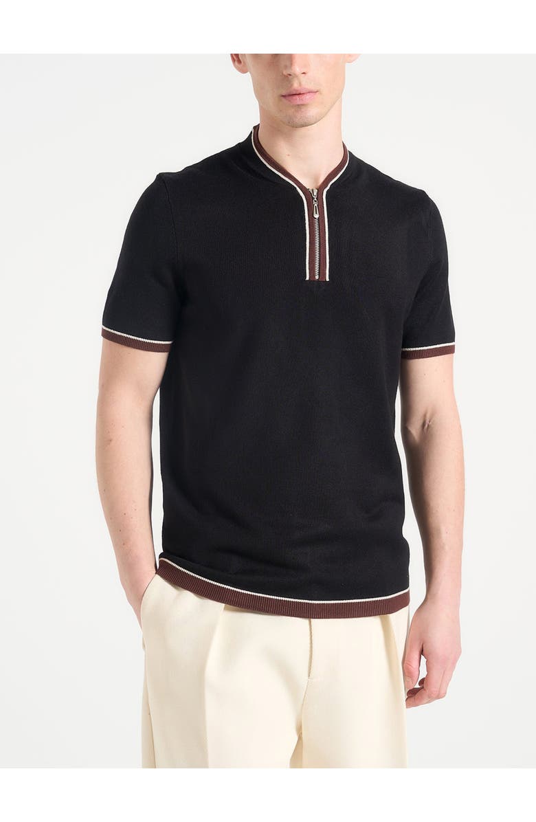 Manière De Voir Clement Crew Neck Zip Polo Shirt, Main, color, Black
