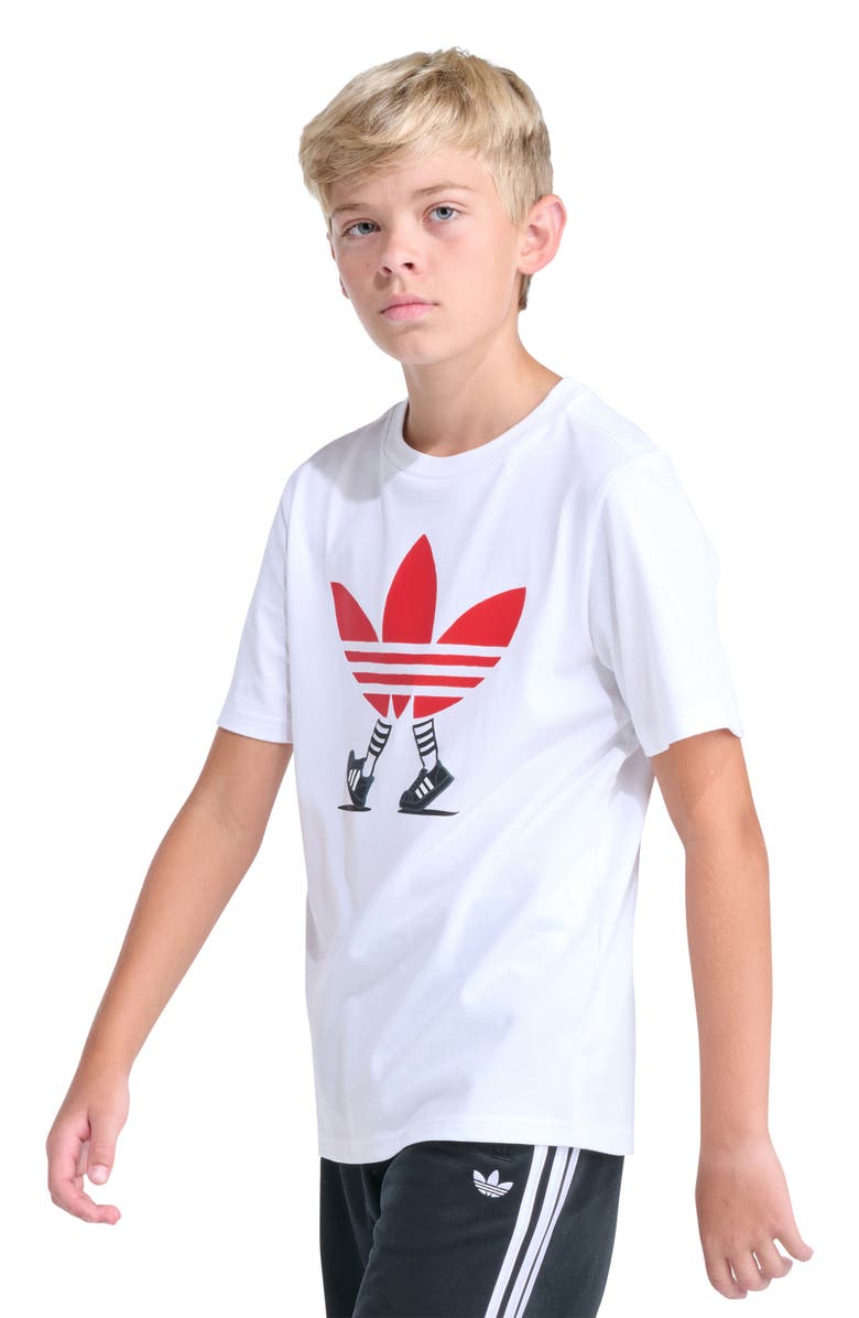 adidas Originals Kids' Walking Trefoil Graphic T-Shirt, Alternate, color, White