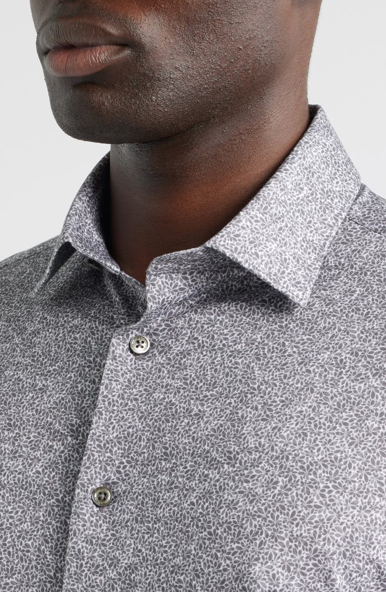 Bugatchi Miles OoohCotton<sup>®</sup> Floral Short Sleeve Button-Up Shirt, Alternate, color, Graphite