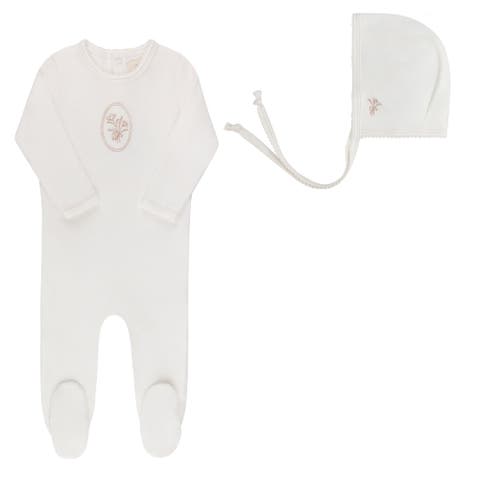 Velour Center Floral Collection - Footie + Bonnet