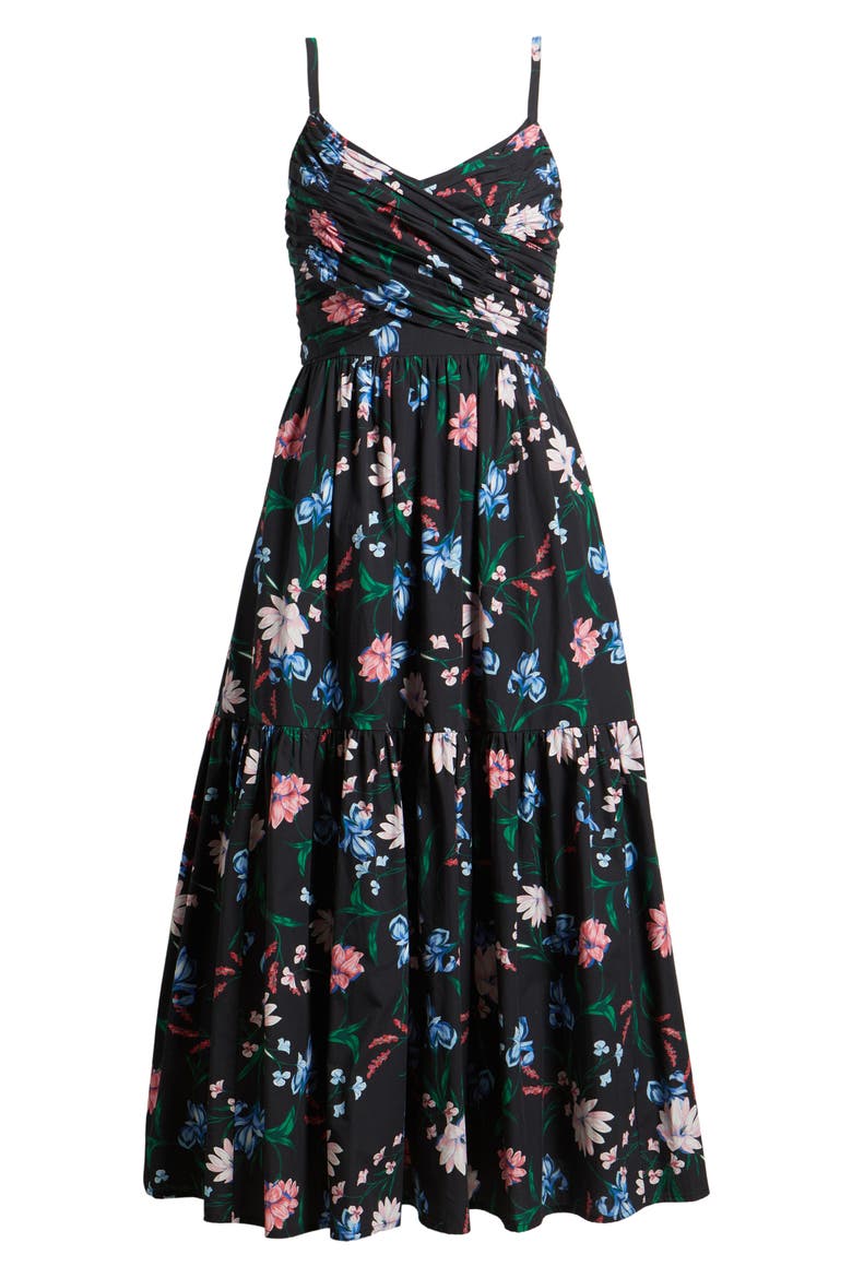 Floral Fit & Flare Midi Dress, Alternate, color, RICH BLACK