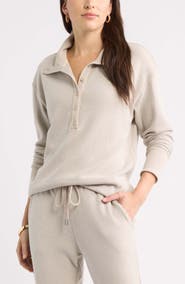 Caslon® Waffle Button Front Sweatshirt