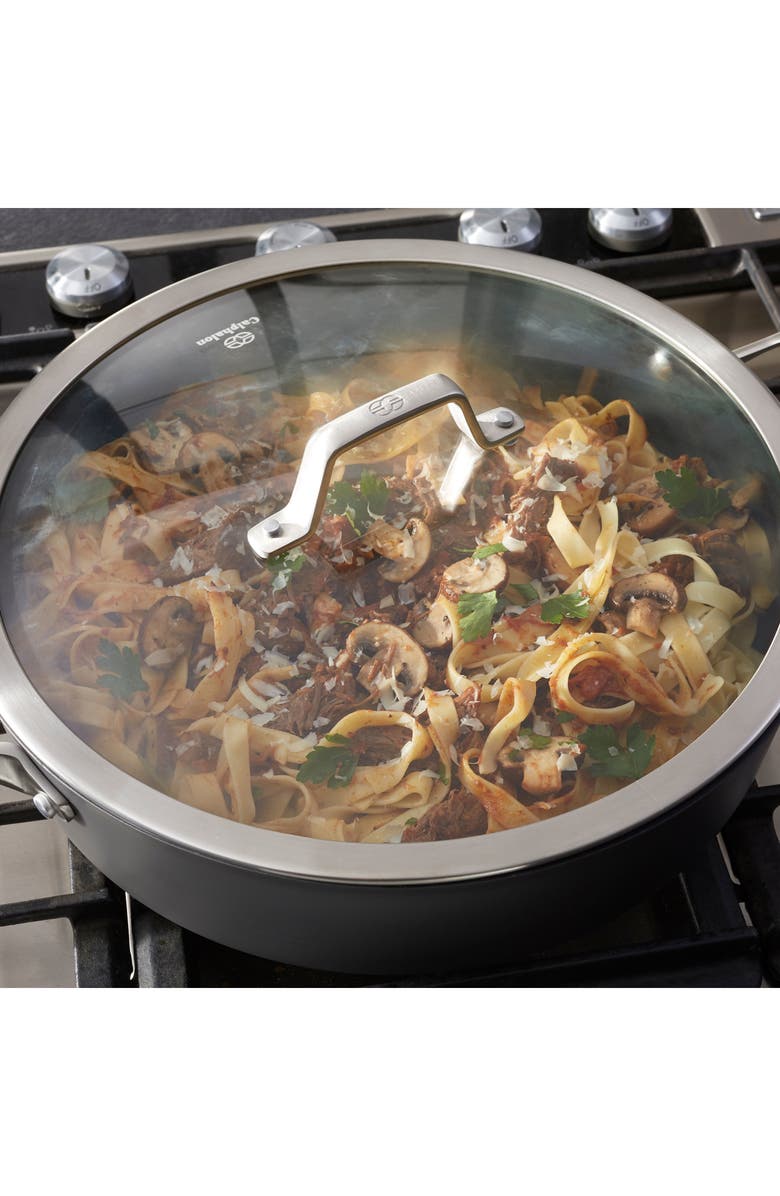 CALPHALON Premier Hard Anodized Nonstick 7-Quart Sauteuse with Lid, Alternate, color, Black