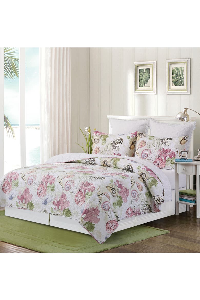 Vilano Bay Cotton Quilt Set  - Reversible and Machine Washable, Alternate, color, Pink