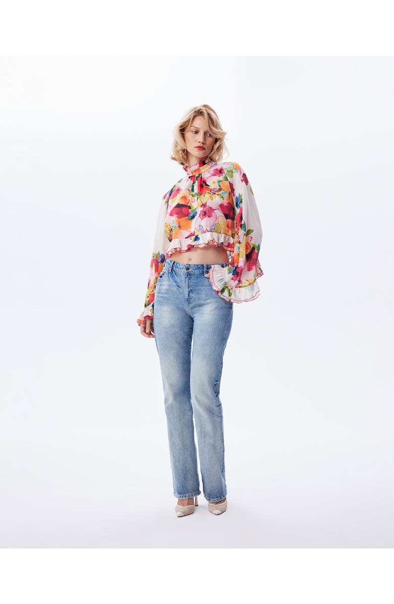 THEO The Label Theia Orchid Print Ruffle Blouse, Alternate, color, Mandarine Flower