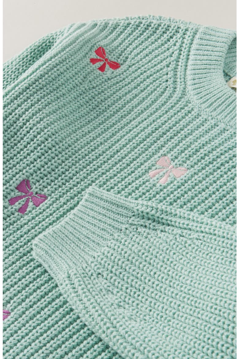 Kids' Embroidered Crewneck Sweater, Alternate, color, GREEN FLORA BOWS EMBROIDERY