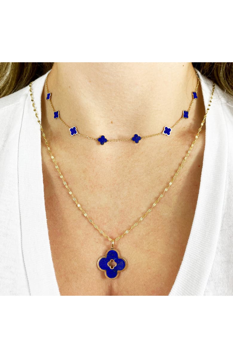 The Lovery Fine Jewelry Lapis Clover Cut Out Charm, Alternate, color, Lapis