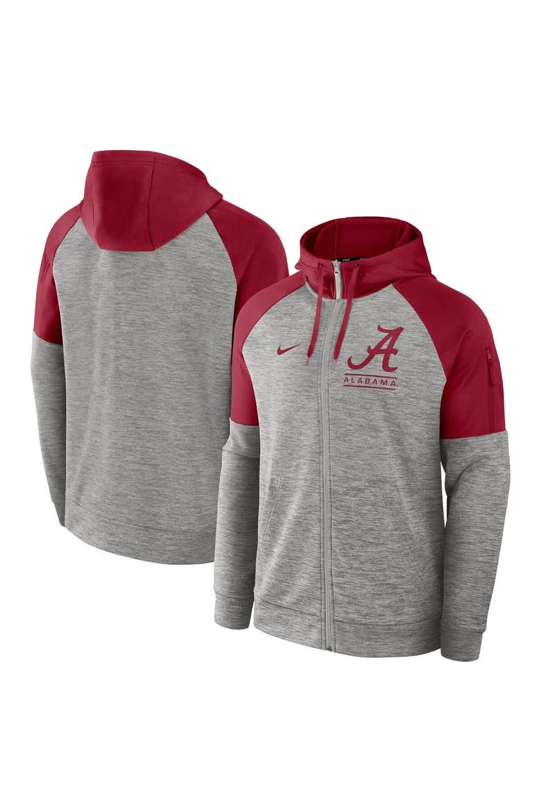 Men's Nike Heather Gray Alabama Crimson Tide Fitness Raglan Performance Full-Zip Hoodie, Main, color, Heather Gray
