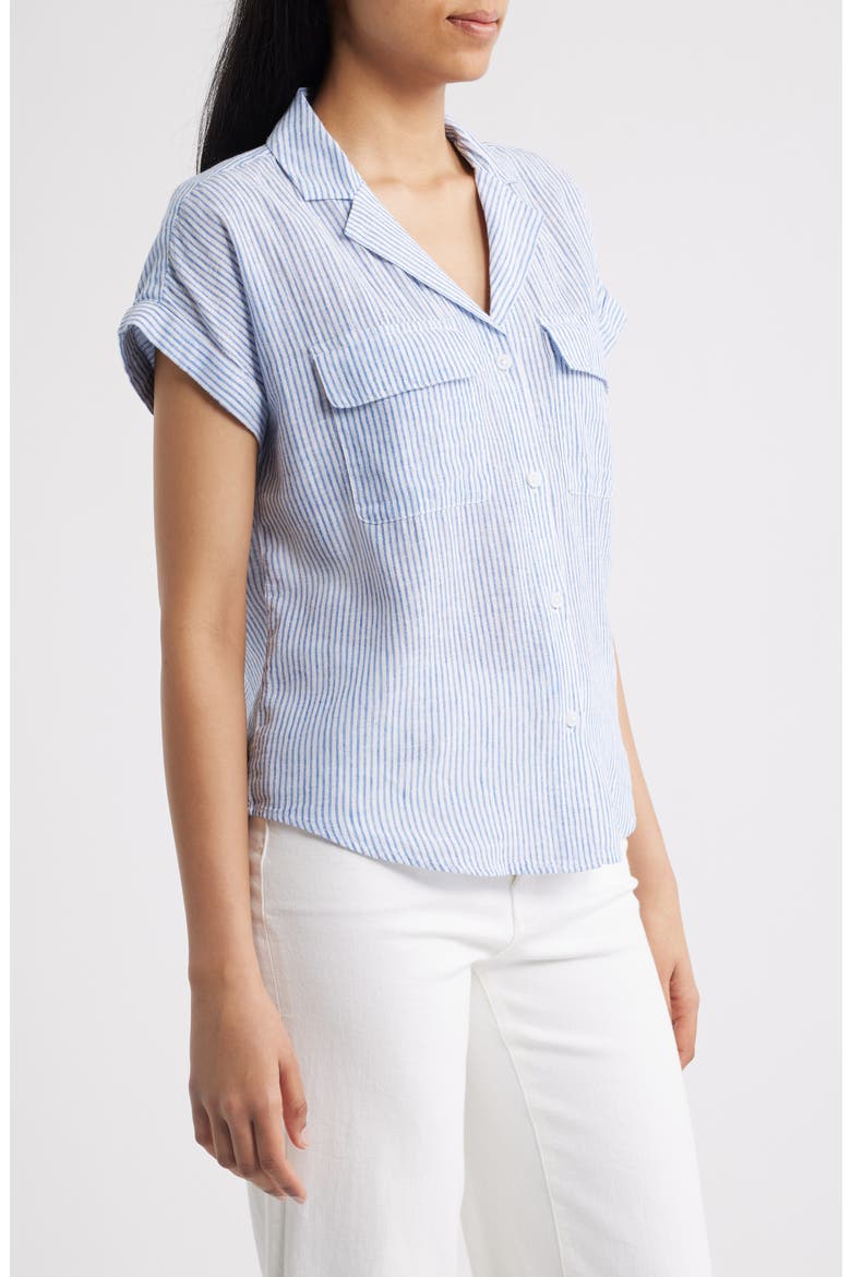 Brooke Short Sleeve Button-Up Linen Blend Shirt, Alternate, color, BLUEBERRY CHEESECAKE
