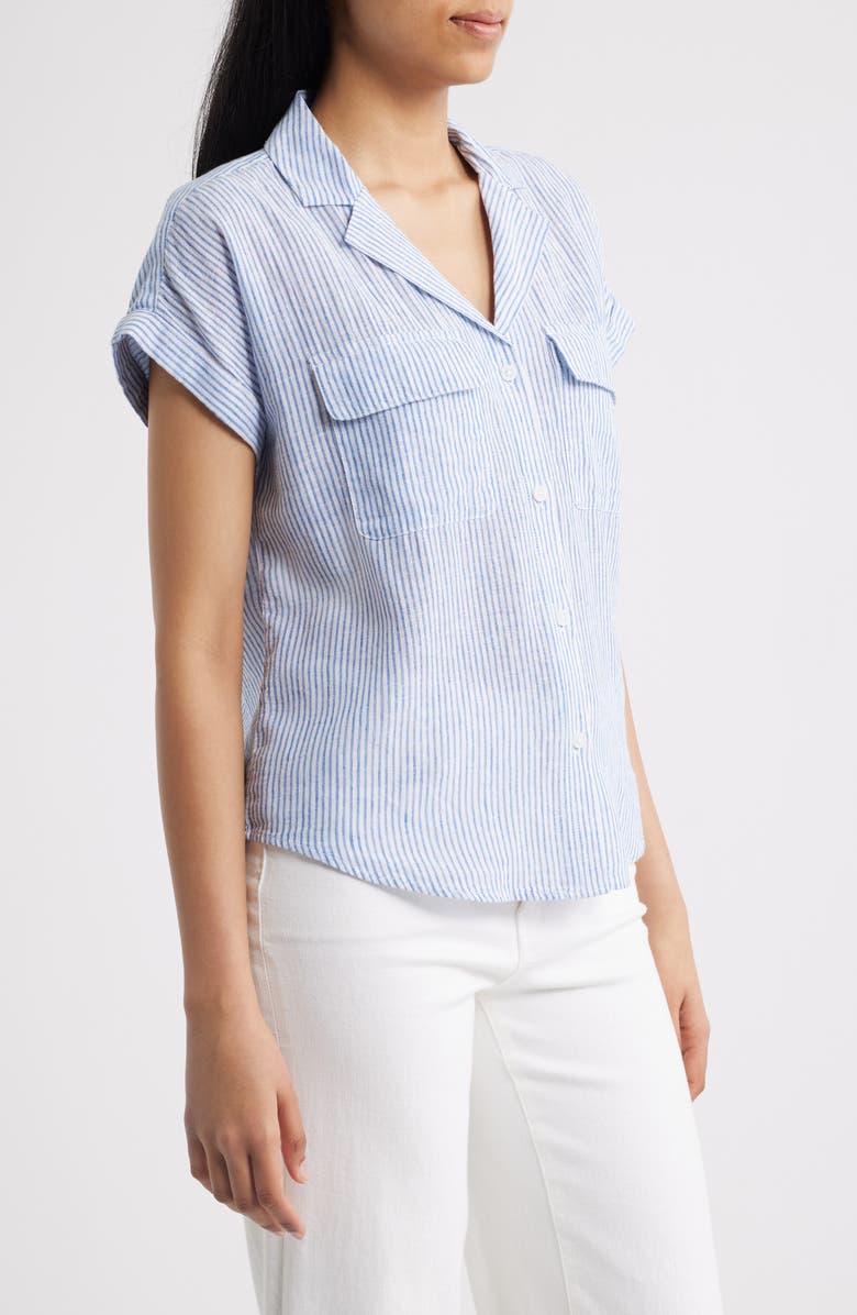 beachlunchlounge Brooke Short Sleeve Button-Up Linen Blend Shirt, Alternate, color, Blueberry Cheesecake