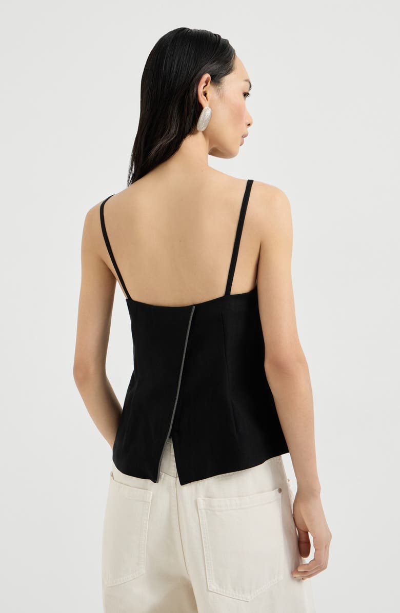 Brunello Cucinelli Fluid twill top with monili, Alternate, color, Black