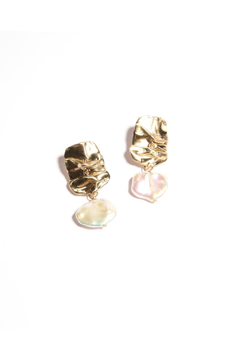 Odette New York Fender with Pearl Earrings, Main, color, Brass