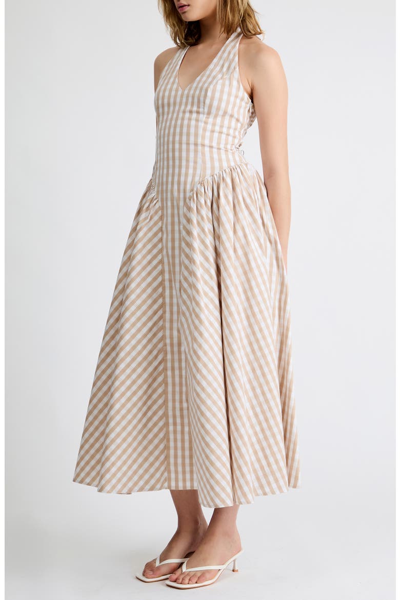 Elodie Gingham Halter Dress, Alternate, color, BEIGE GINGHAM