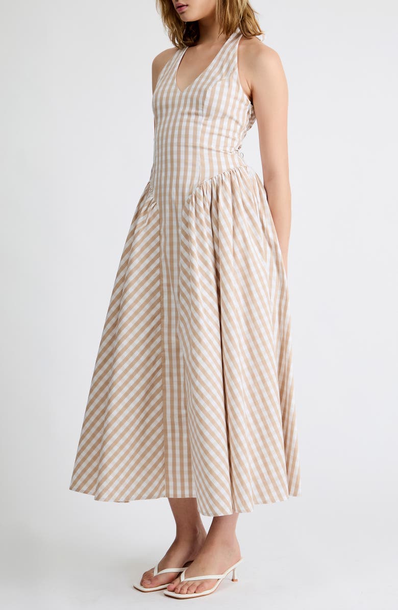 Extro & Vert Elodie Gingham Halter Dress, Alternate, color, Beige Gingham