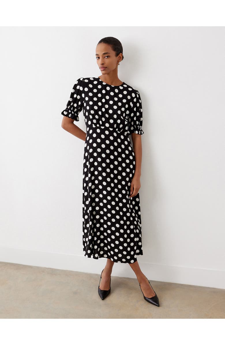 Finery London Mela Polka Dot Midi Tea Dress, Alternate, color, Black Spot